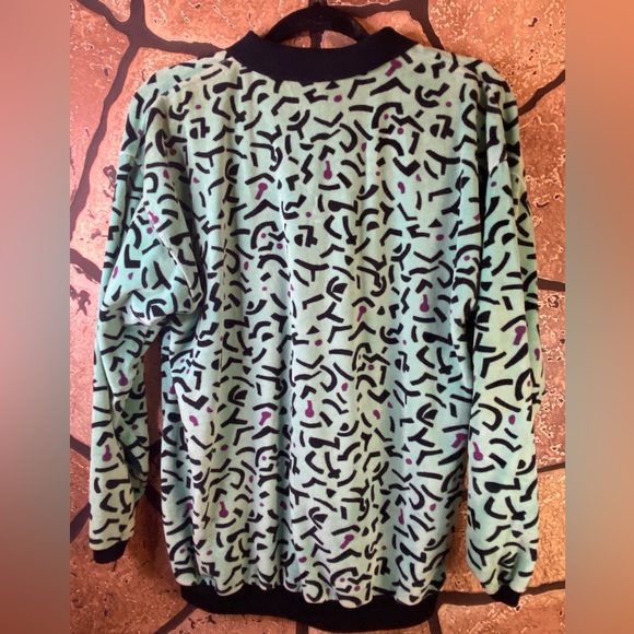 Velour collared maximalist sweater abstract vintage Keith Haring esque - Picture 5 of 14